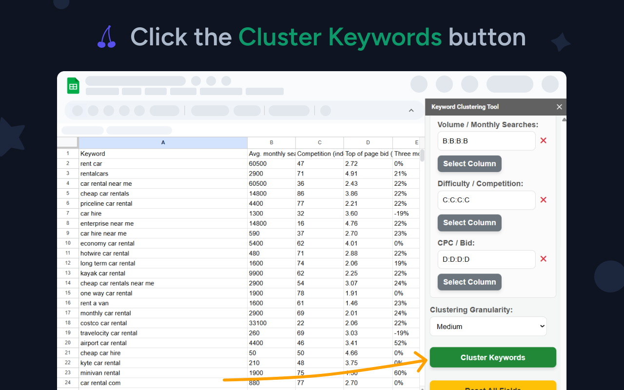 Keyword Clustering Tool Cluster Keywords Button