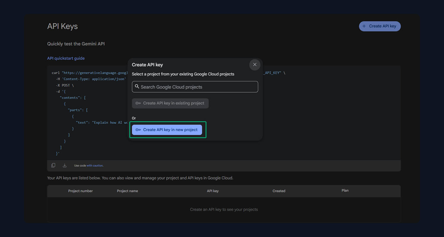 Choose a project in Google Cloud