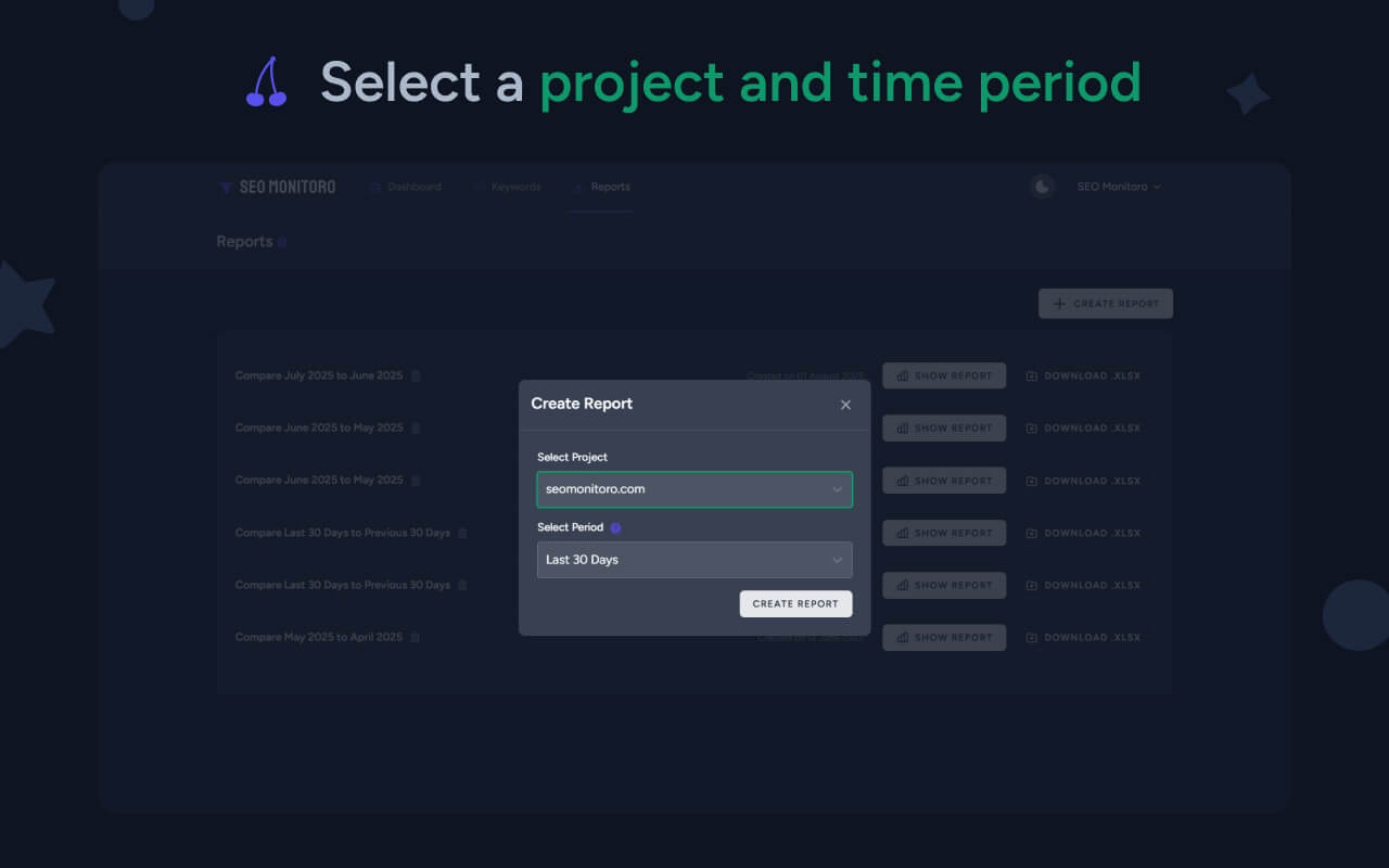 Select a project and time period